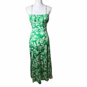 Maje Floral Patterned Maxi Dress Green Open Back Peony Print Size 38 US M